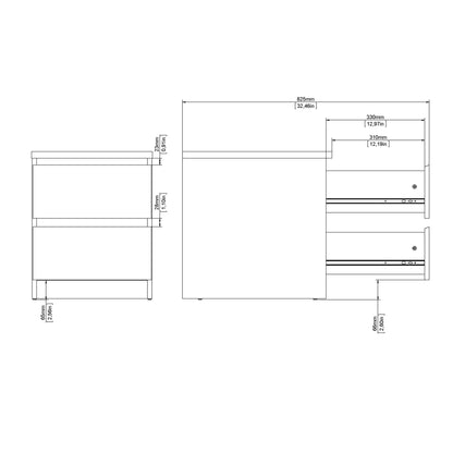 Naia Bedside 2 drawers in Matt Black