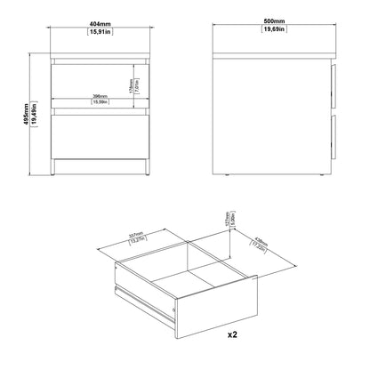 Naia Bedside 2 drawers in Matt Black