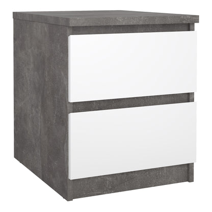 Naia Bedside 2 drawers in Concrete/White high gloss