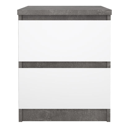 Naia Bedside 2 drawers in Concrete/White high gloss