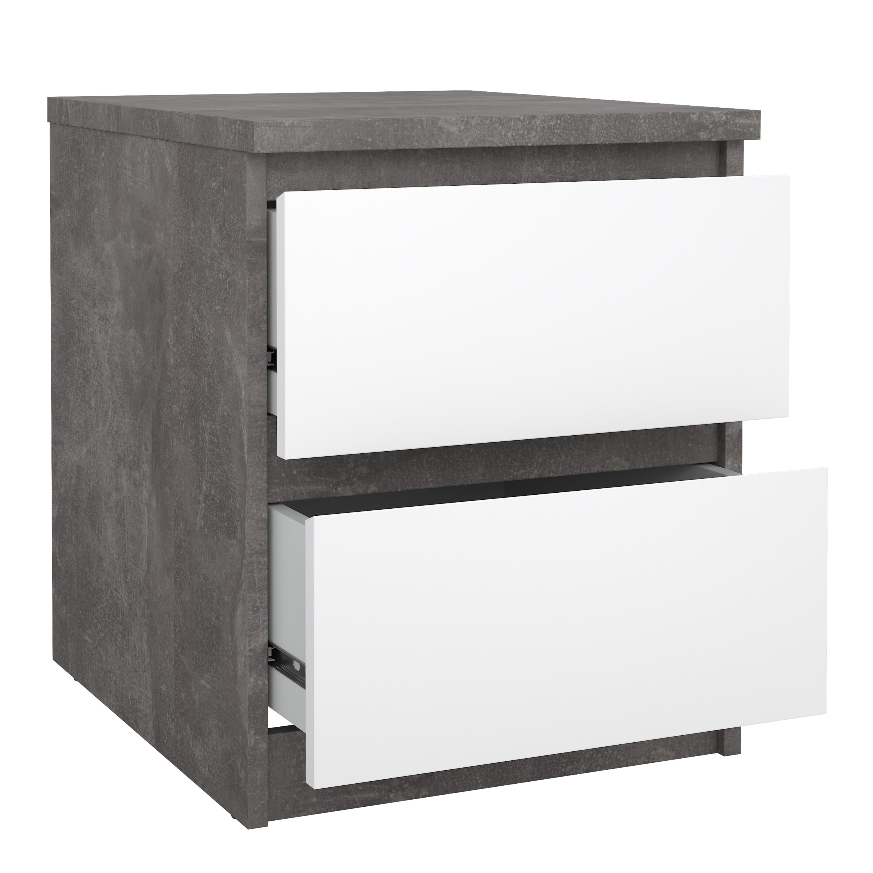 Naia Bedside 2 drawers in Concrete/White high gloss