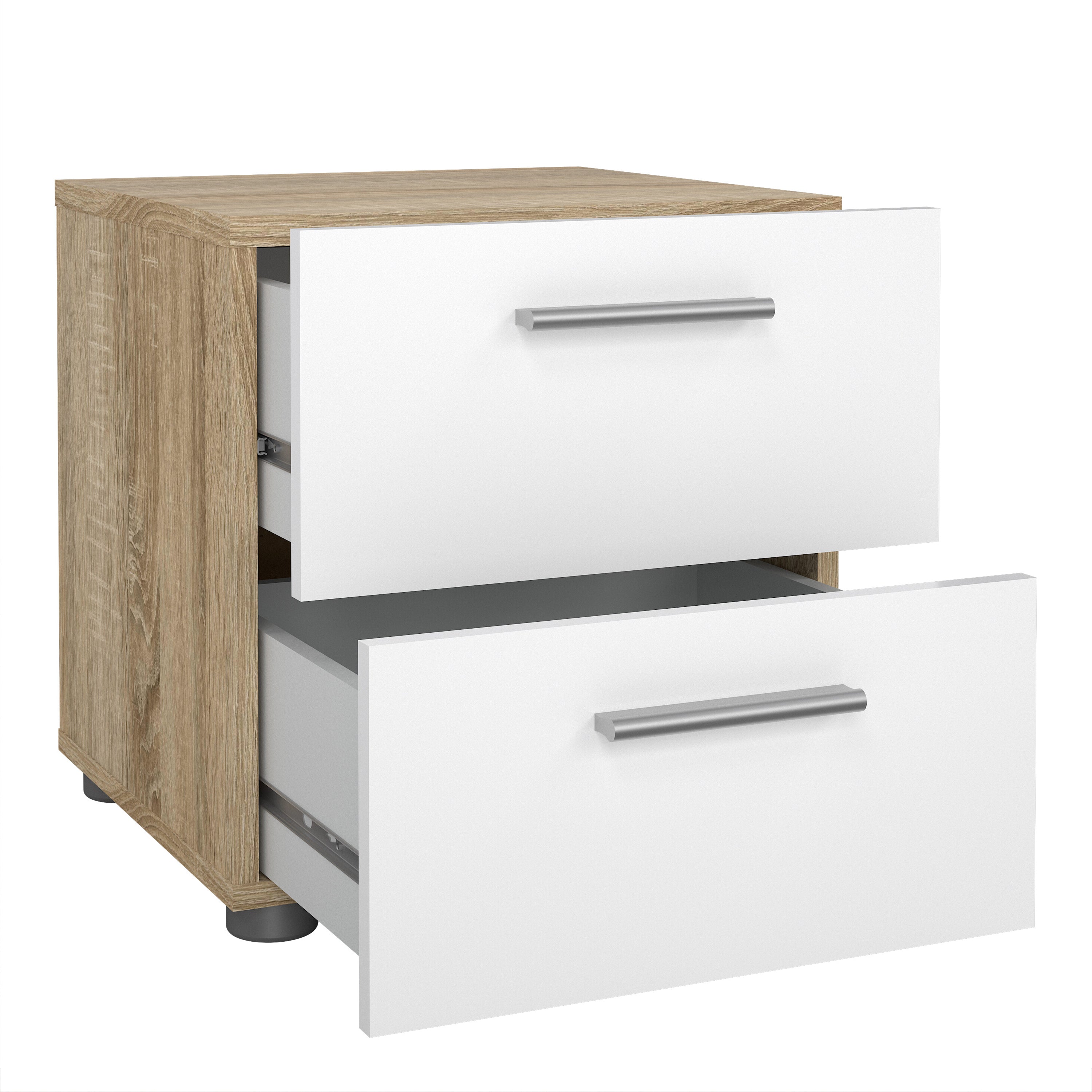 Pepe Bedside 2 Drawers in Oak with White High Gloss