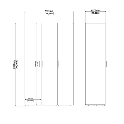 Pepe Wardrobe with 3 Doors in Oak with White High Gloss