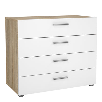 Pepe Package - Bedside 2 Drawers + Chest of 4 Drawers + Wardrobe with 2 Doors in Oak with White High Gloss