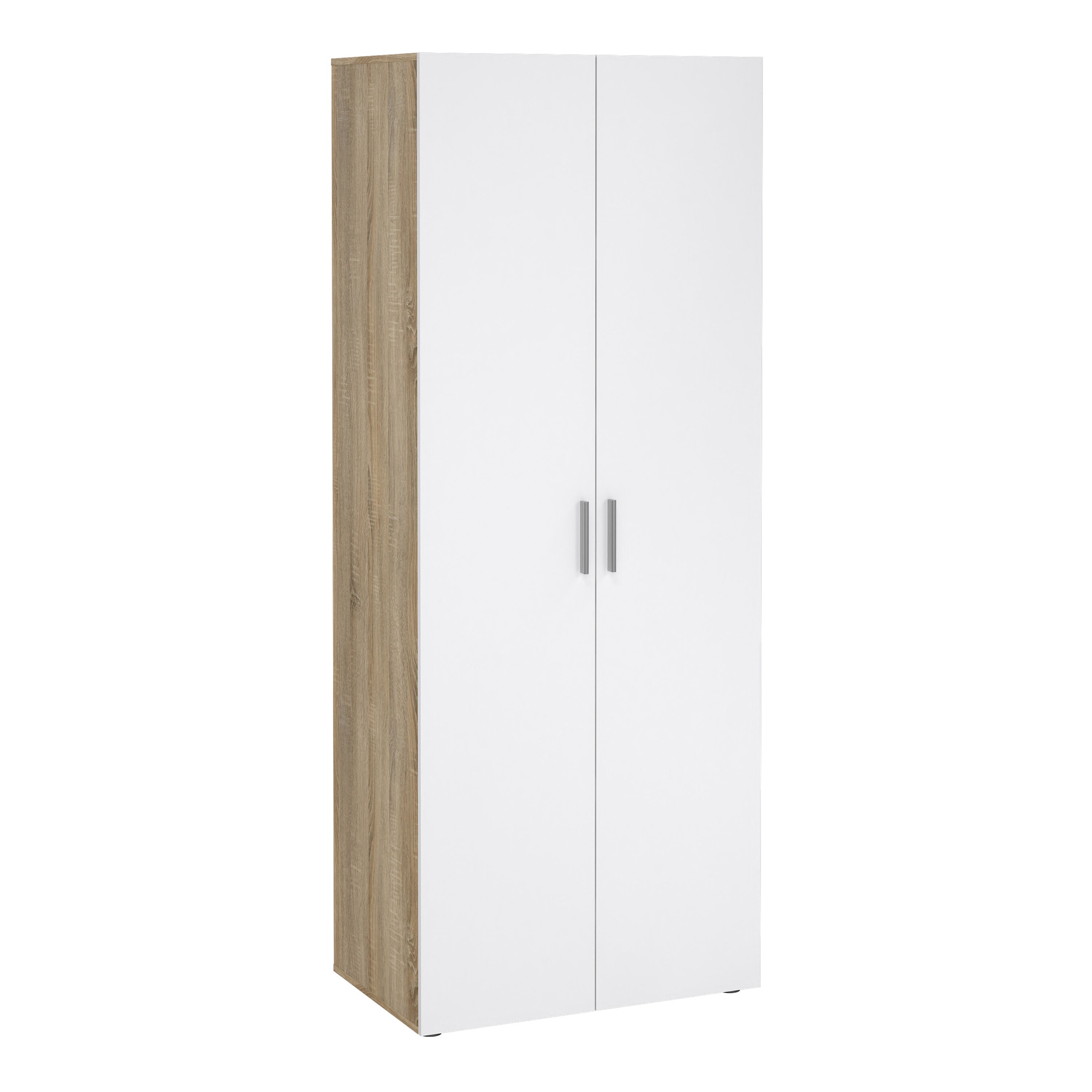 Pepe Package - Bedside 2 Drawers + Chest of 4 Drawers + Wardrobe with 2 Doors in Oak with White High Gloss