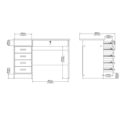 Function Plus Desk 5 Drawers in White