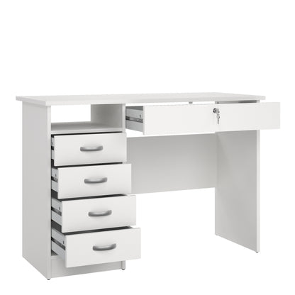 Function Plus Desk 5 Drawers in White