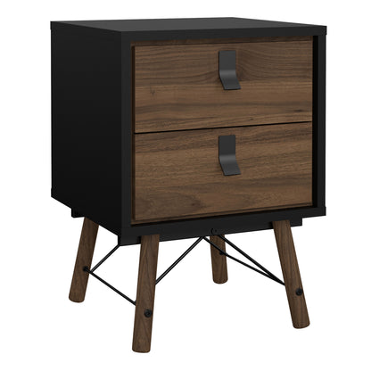 Ry Bedside Cabinet 2 Drawer in Matt Black Walnut