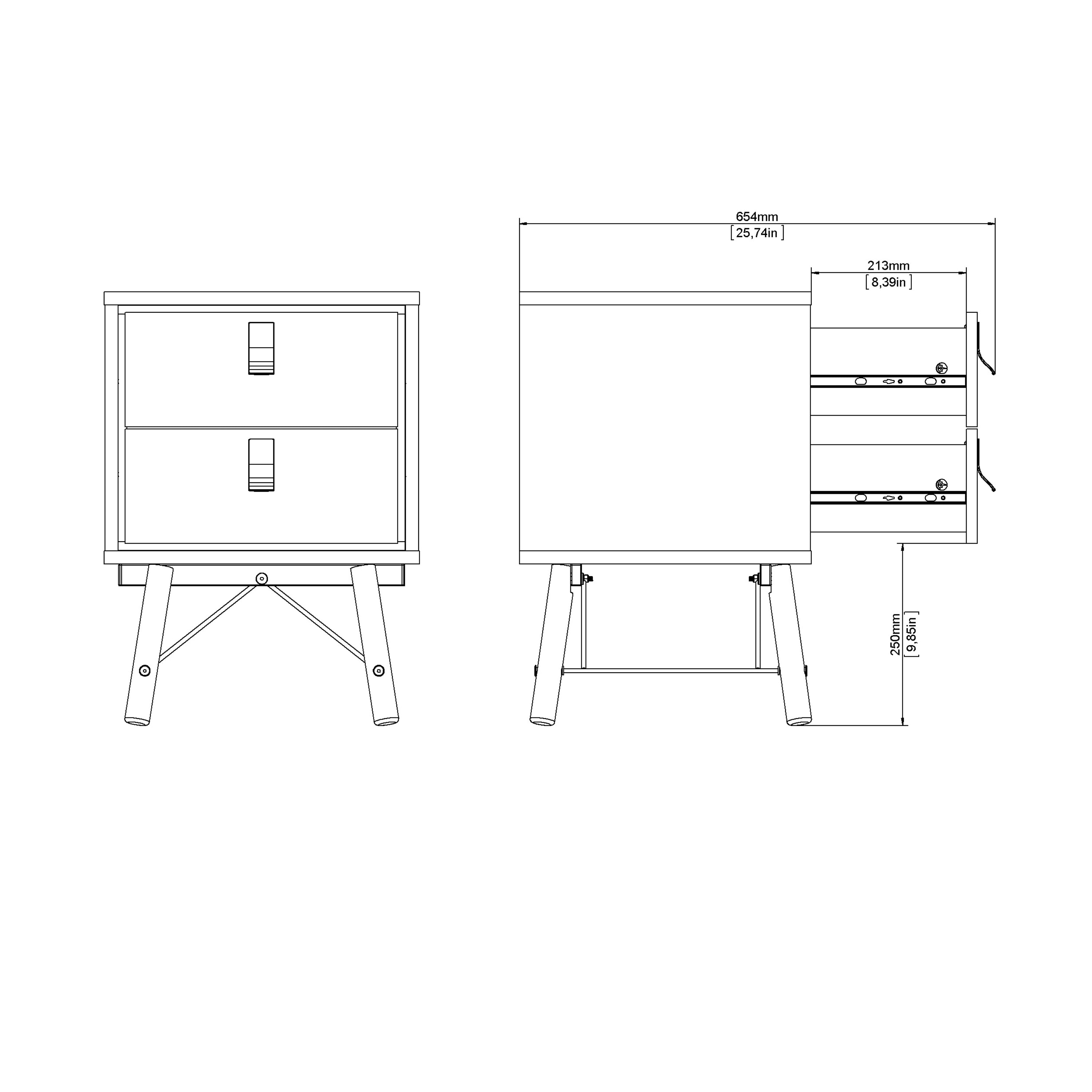 Ry Bedside Cabinet 2 Drawer in Matt Black Walnut