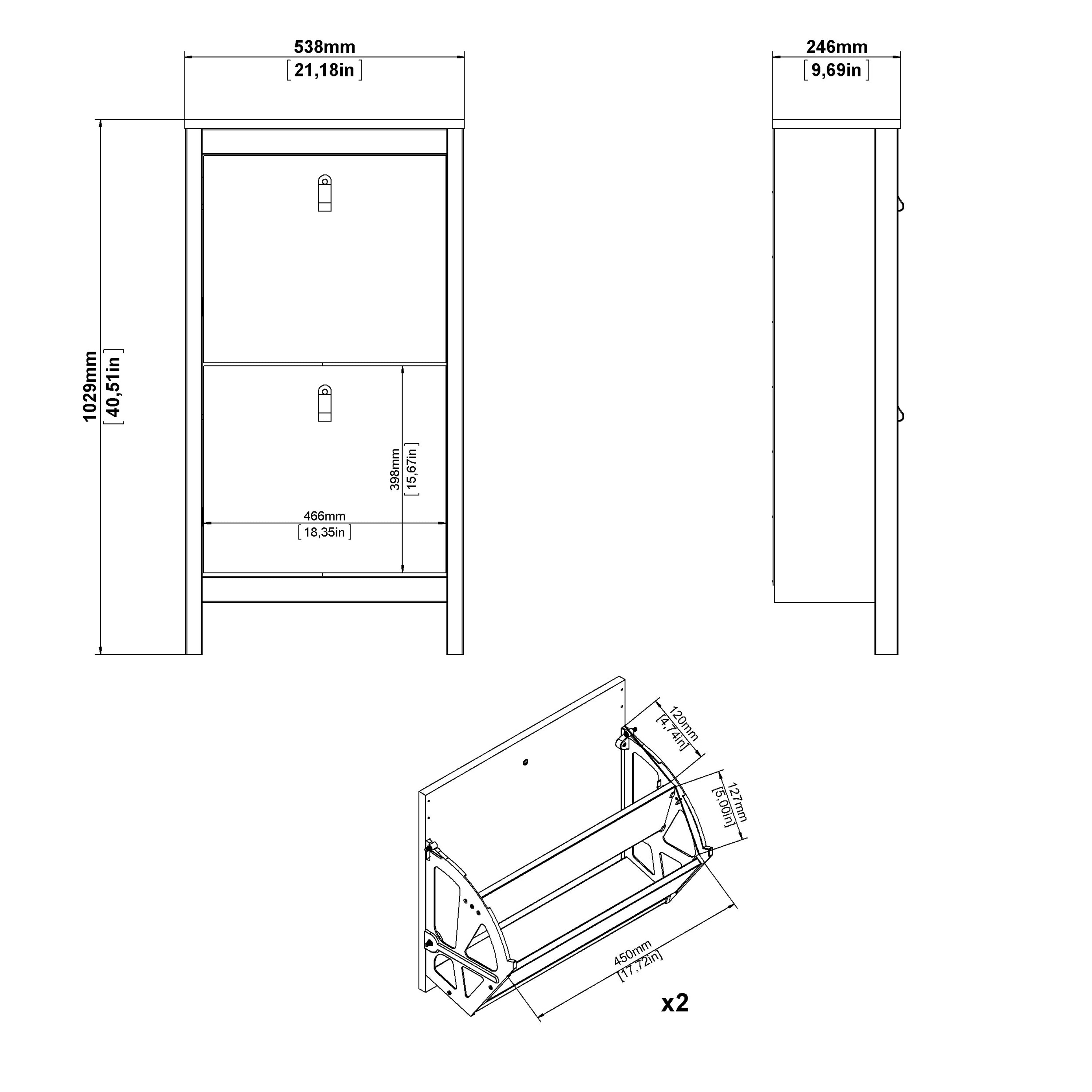 Barcelona Shoe Cabinet 2 Flip Down Doors in White
