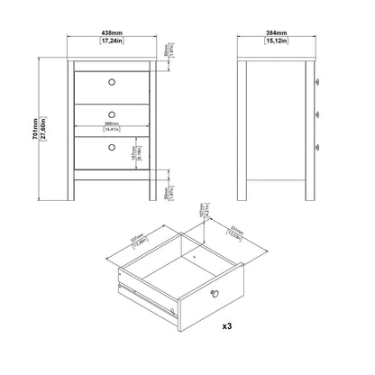 Barcelona Bedside Table 3 Drawers in Cashmere