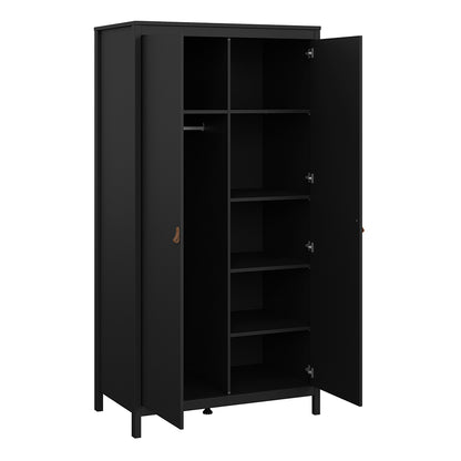 Barcelona Package - Bedside Table 2 Drawers + Chest 5 Drawers + Wardrobe with 2 Doors in Matt Black