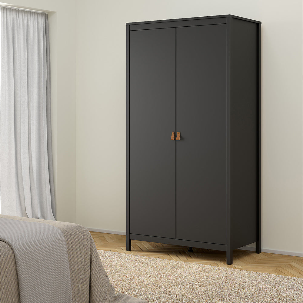 Barcelona Package - Bedside Table 2 Drawers + Chest 5 Drawers + Wardrobe with 2 Doors in Matt Black