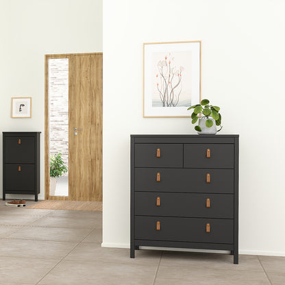 Barcelona Package - Bedside Table 2 Drawers + Chest 5 Drawers + Wardrobe with 2 Doors in Matt Black