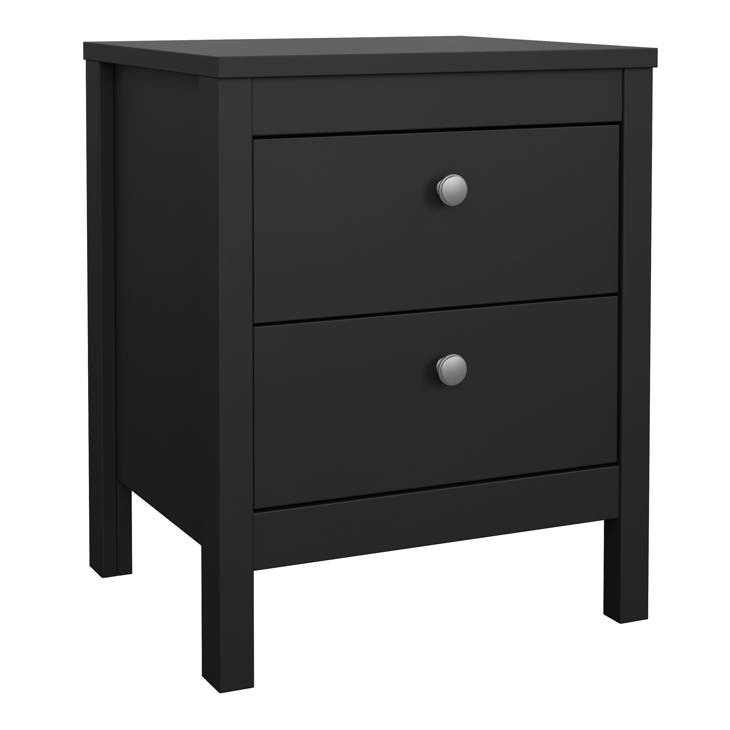 Madrid Bedside Table 2 Drawers in Matt Black