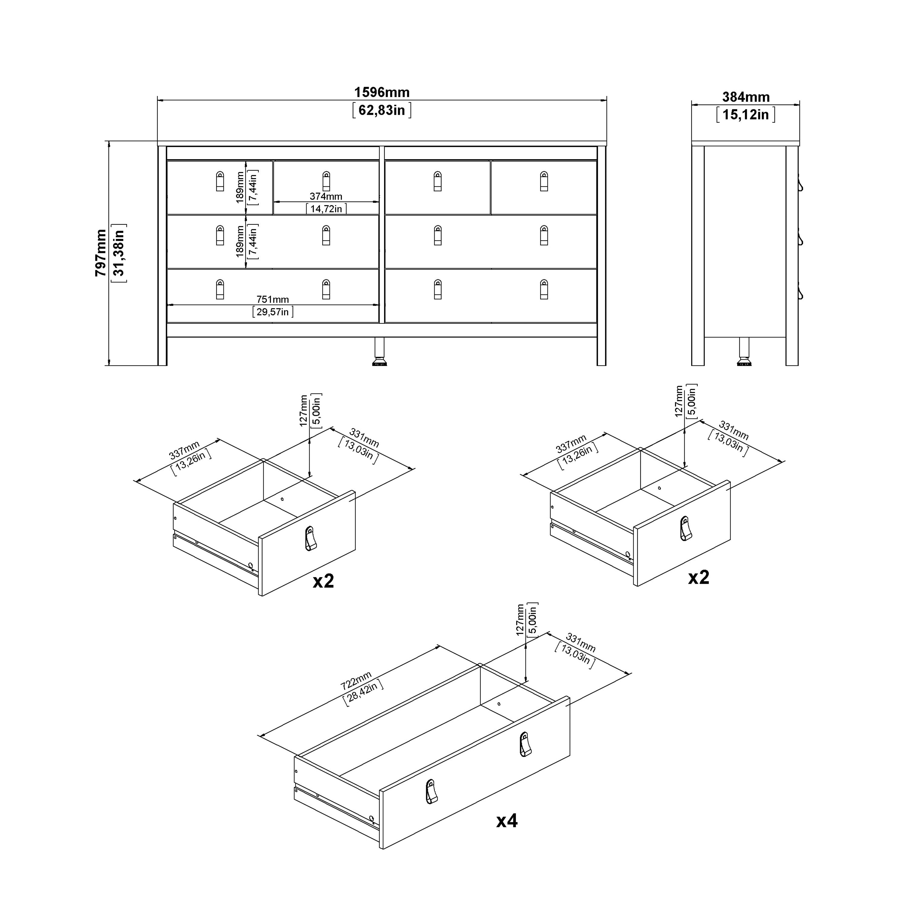 Madrid Double Dresser 4+4 Drawers in Cashmere