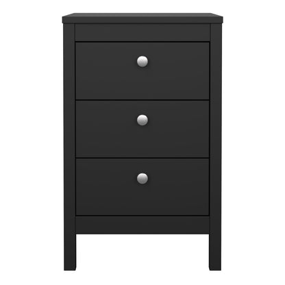 Madrid Bedside Table 3 Drawers in Matt Black