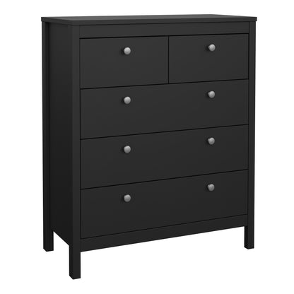Madrid Package - Bedside Table 2 Drawers + Chest 3+2 Drawers + Wardrobe with 2 Doors in Matt Black