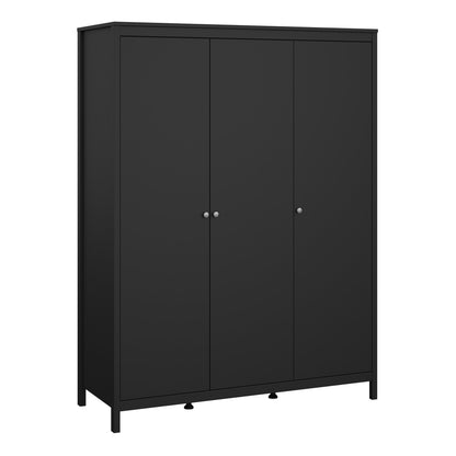 Madrid Package - Bedside Table 2 Drawers + Chest 5 Drawers + Wardrobe with 3 Doors in Matt Black