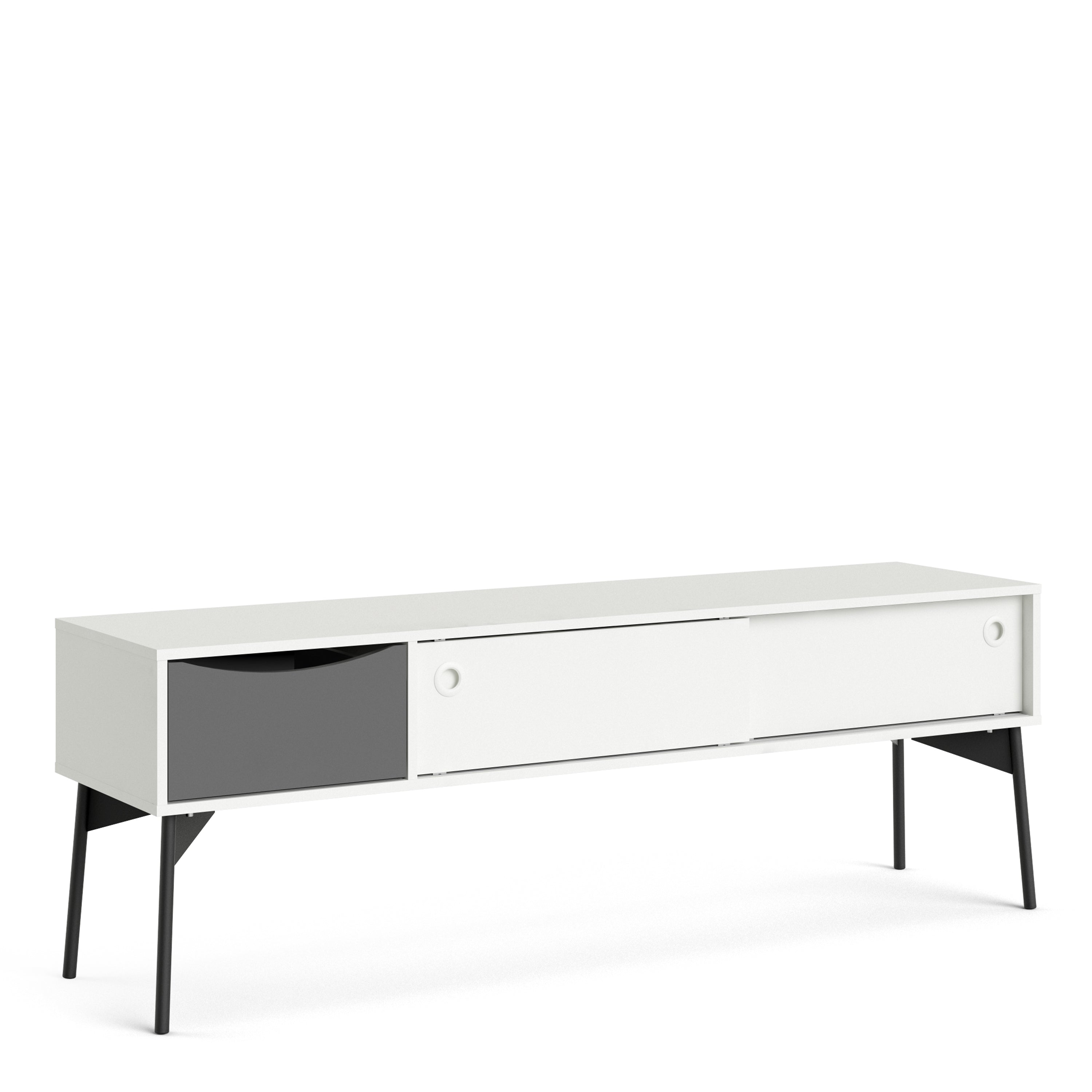 Fur TV Unit 2 Sliding Doors, 1 Drawer Grey and White