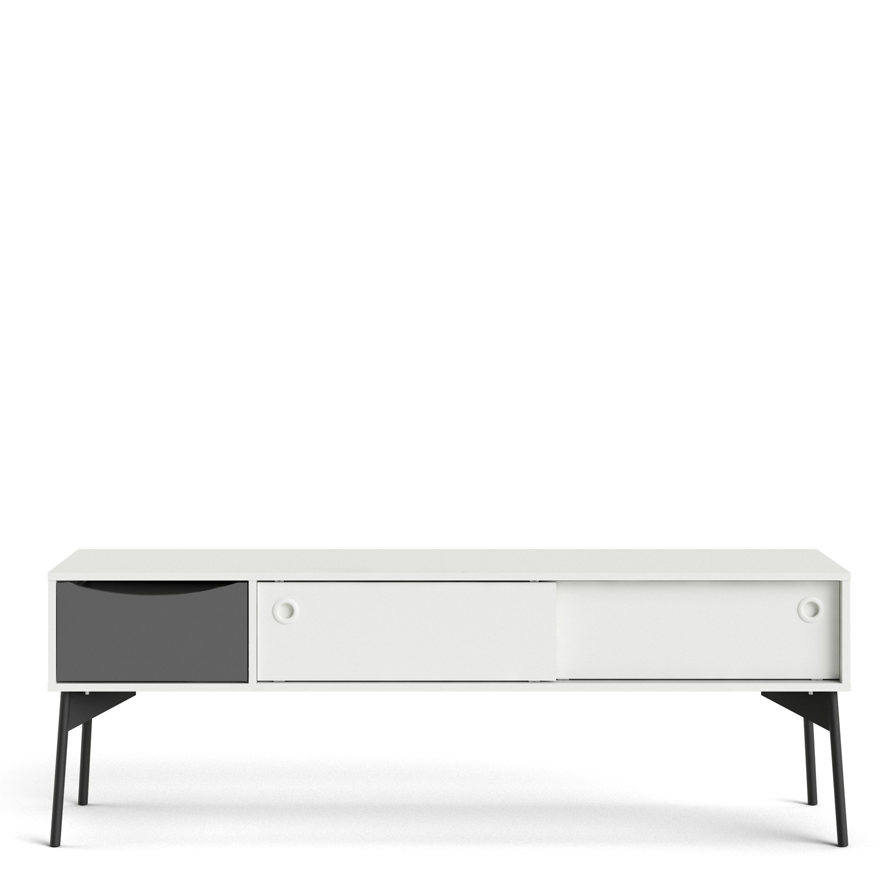 Fur TV Unit 2 Sliding Doors, 1 Drawer Grey and White