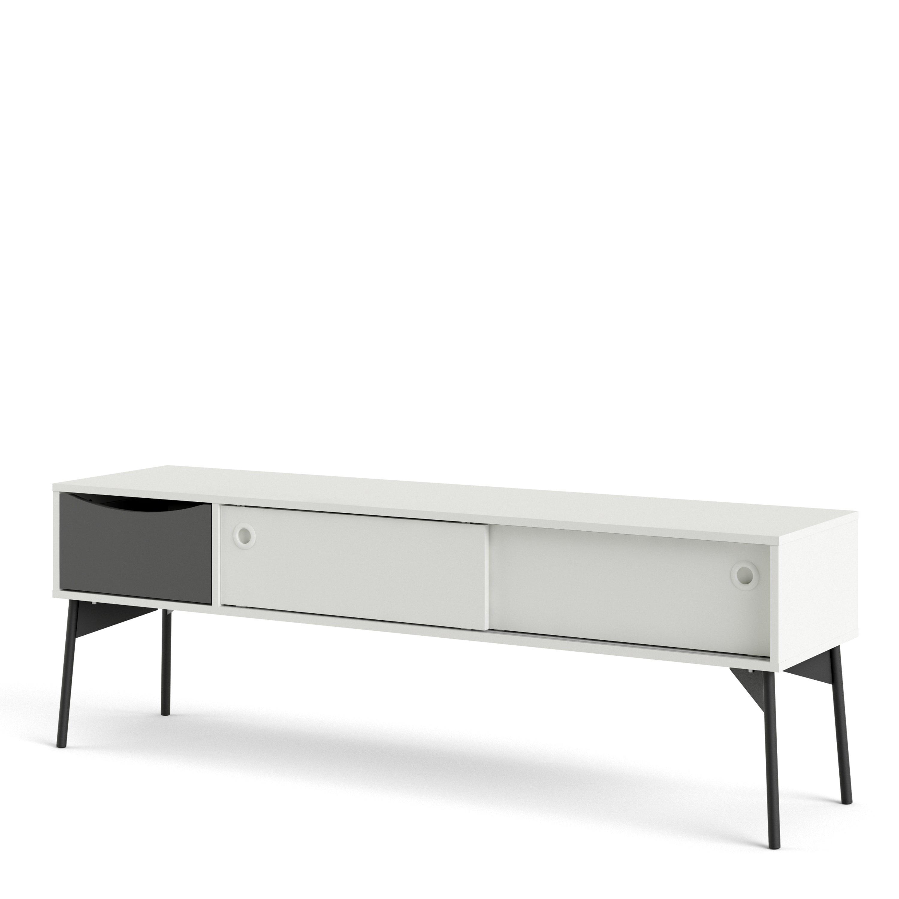 Fur TV Unit 2 Sliding Doors, 1 Drawer Grey and White