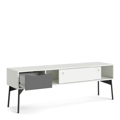 Fur TV Unit 2 Sliding Doors, 1 Drawer Grey and White