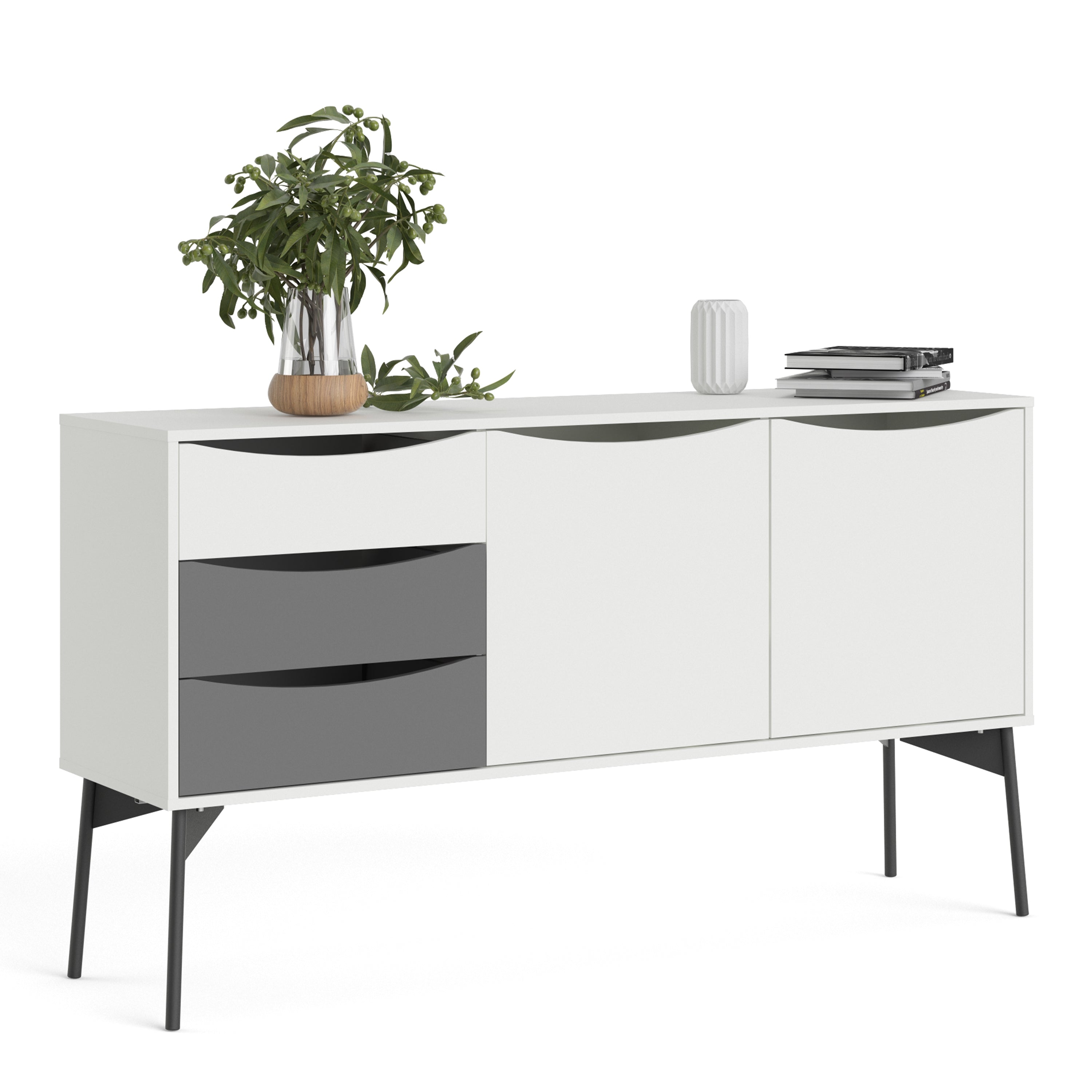 Fur Sideboard 2 Doors, 3 Drawers Grey and White