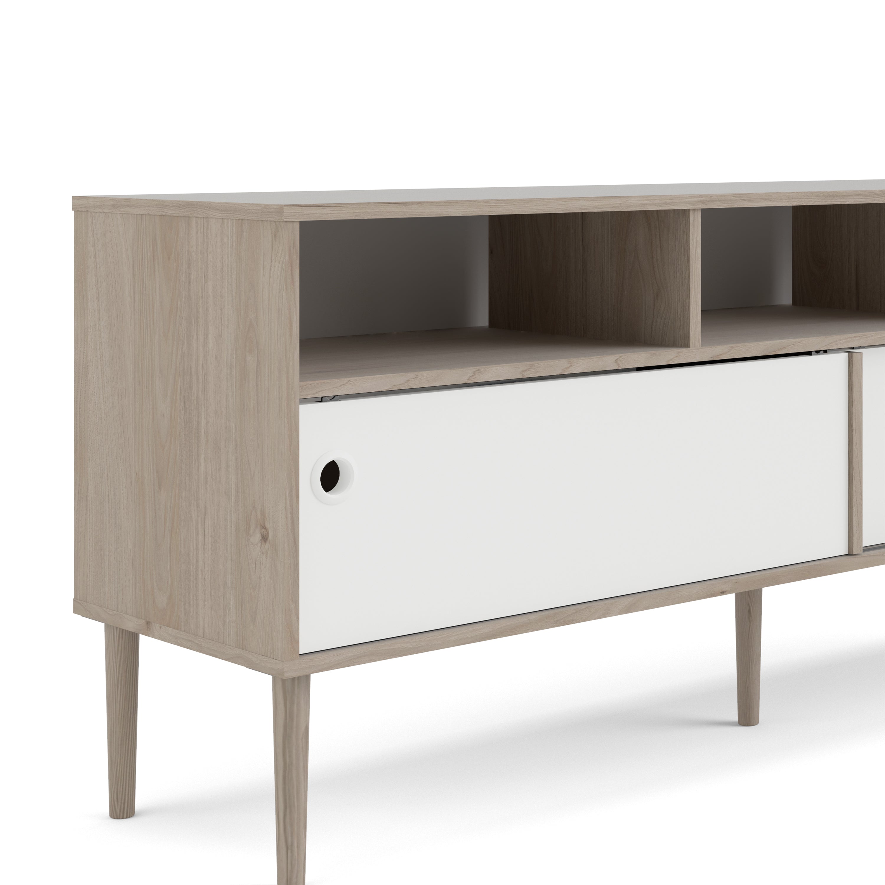 Rome TV Unit 2 Sliding Doors Oak and Matt White