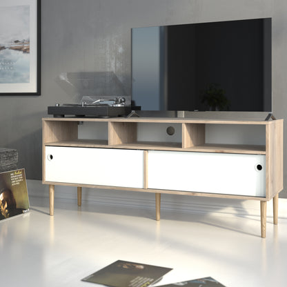 Rome TV Unit 2 Sliding Doors Oak and Matt White