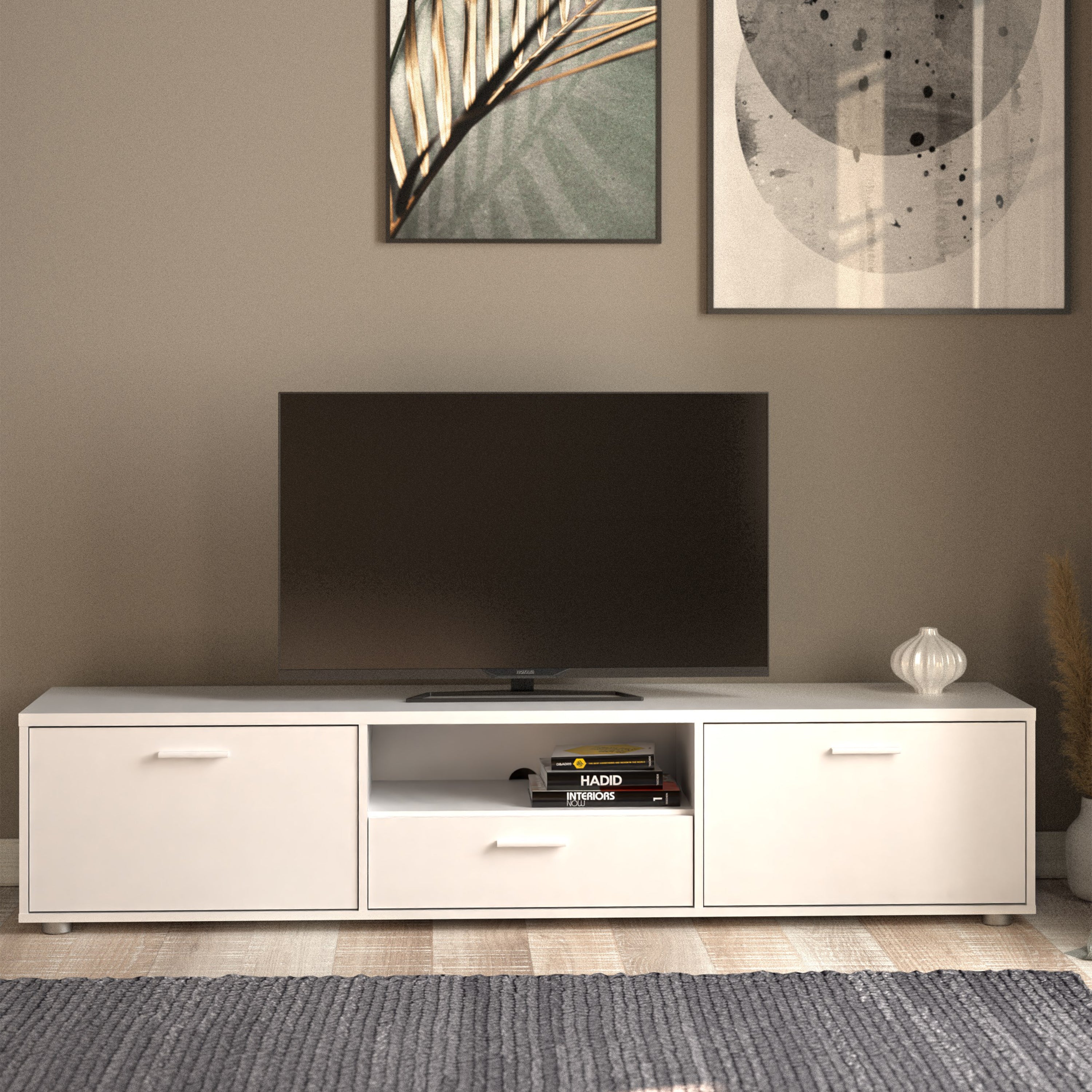 Media TV Unit with 2 Doors 1 Drawer 177cm White