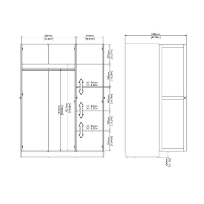 Brande Wardrobe with 3 Frame Doors in Jackson Hickory Oak