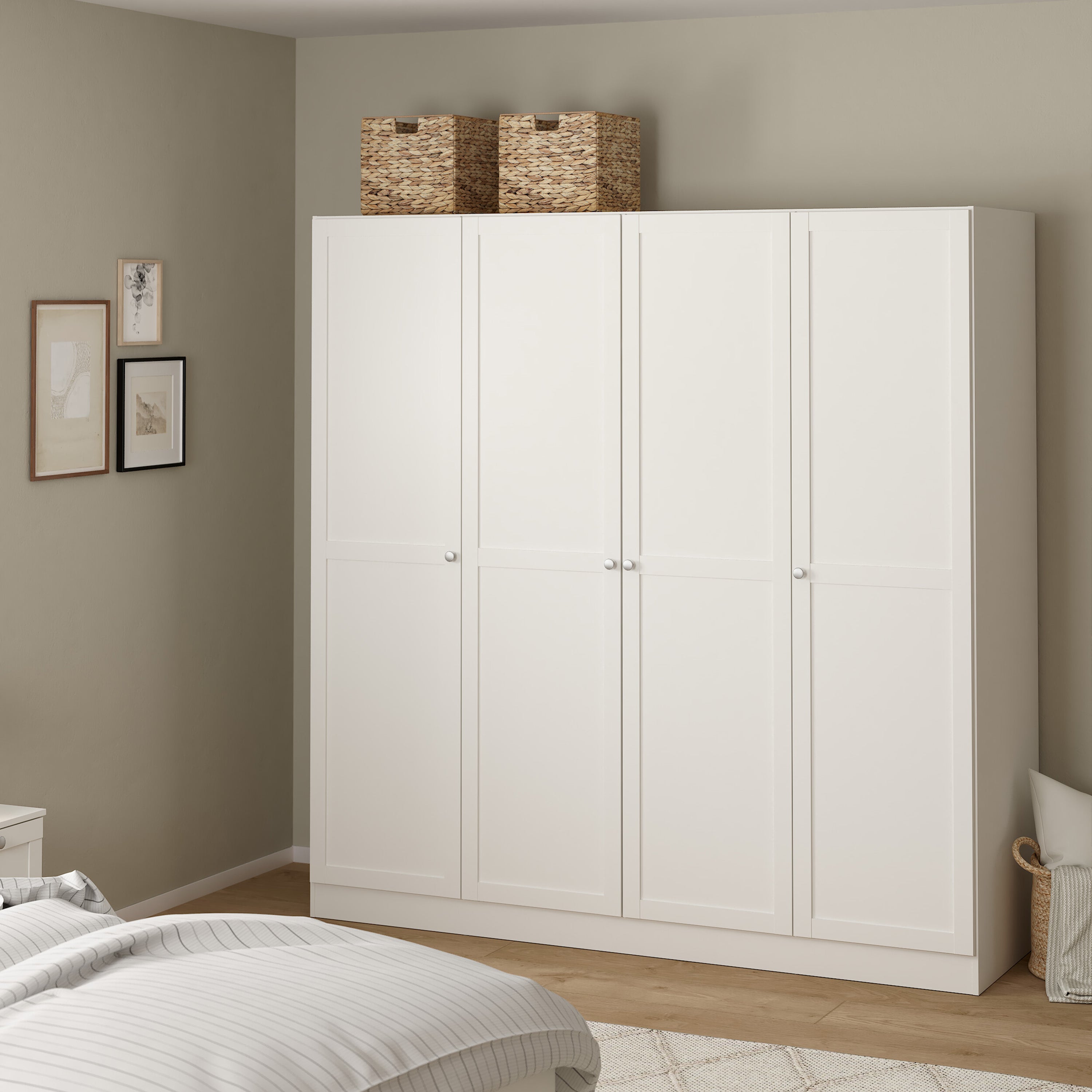 Brande Wardrobe with 4 Frame Doors in White