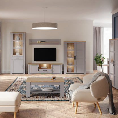 Bohol Display Cabinet inc. 2x LED Lights in Riviera Oak/Grey Oak