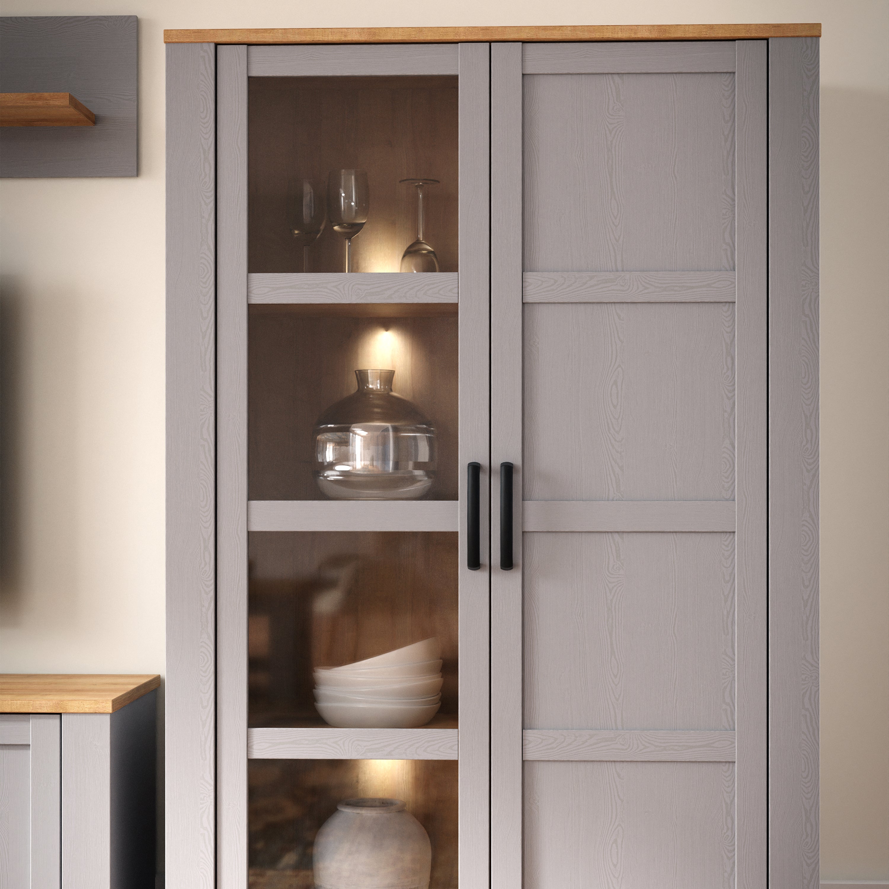 Bohol Display Cabinet inc. 2x LED Lights in Riviera Oak/Grey Oak