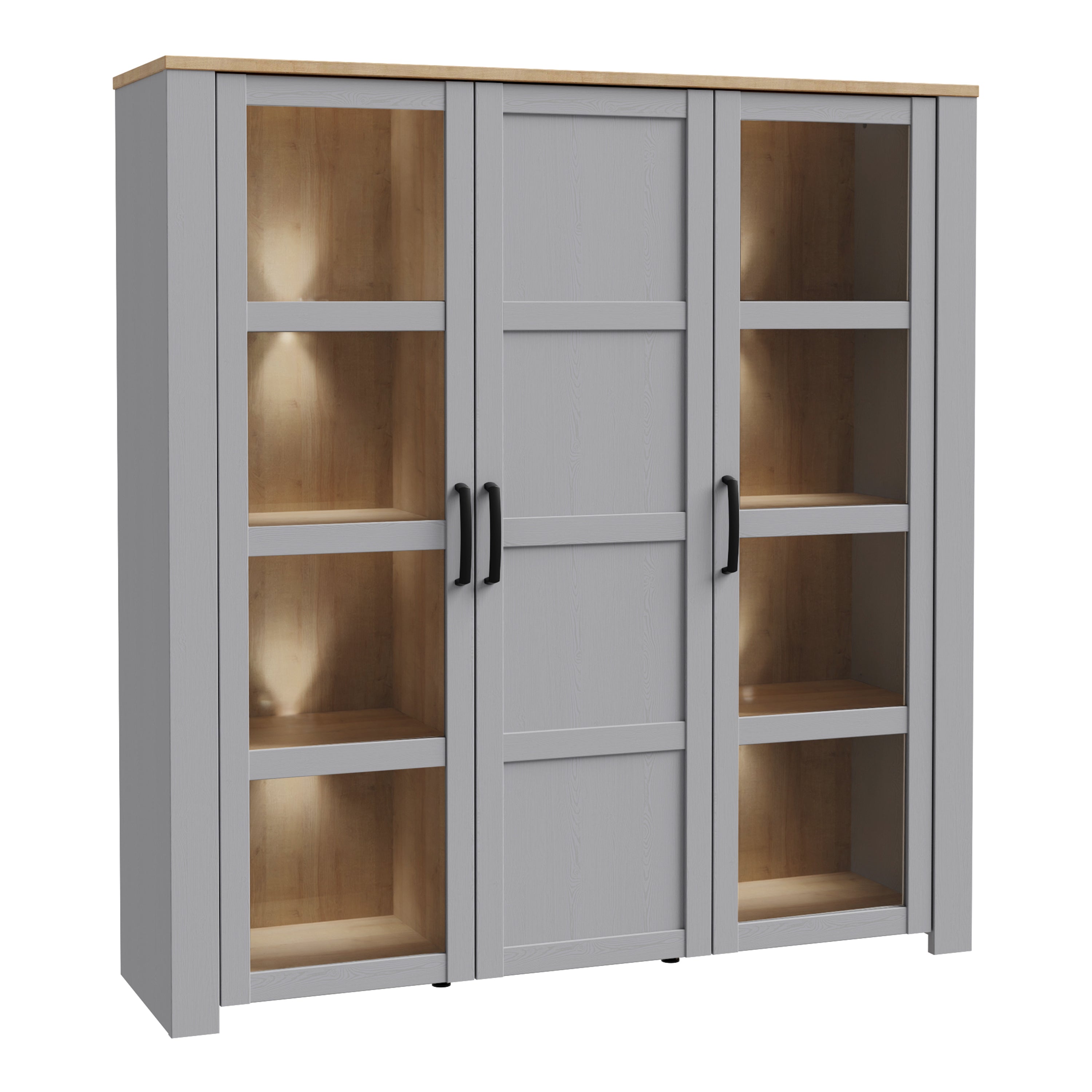 Bohol Large Display Cabinet inc. 4x LED Lights in Riviera Oak/Grey Oak