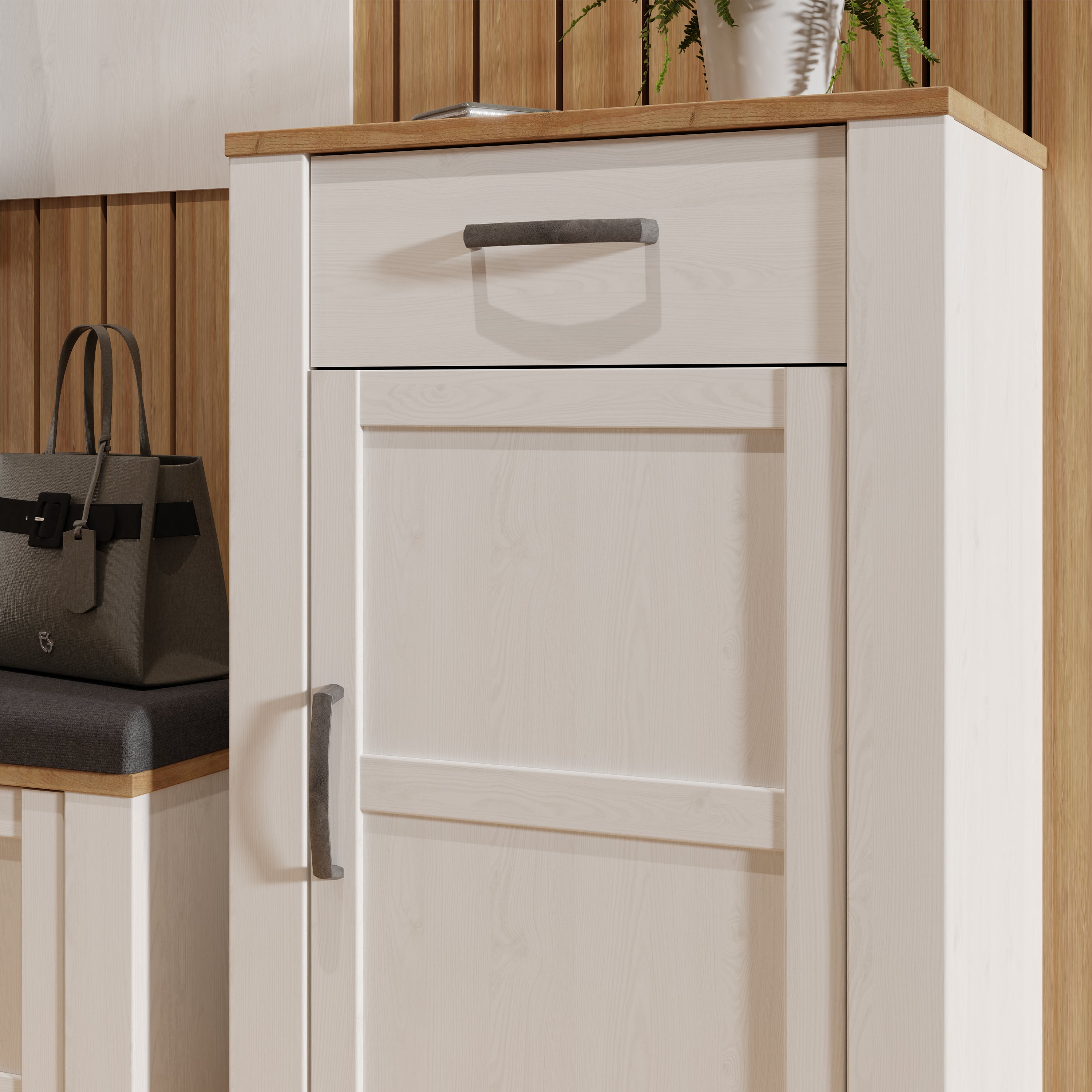 Bohol 1 Door 1 Drawer Shoe Cabinet in Riviera Oak/White