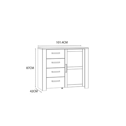 Bohol 1 Door 4 Drawer Chest in Riviera Oak/White