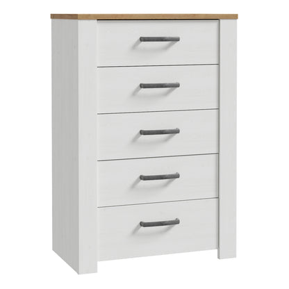 Bohol 5 Drawer Narrow Chest in Riviera Oak/White