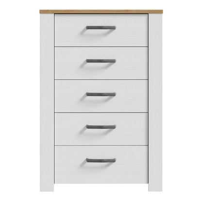 Bohol 5 Drawer Narrow Chest in Riviera Oak/White