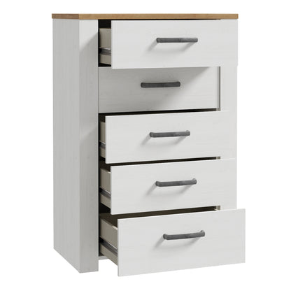 Bohol 5 Drawer Narrow Chest in Riviera Oak/White