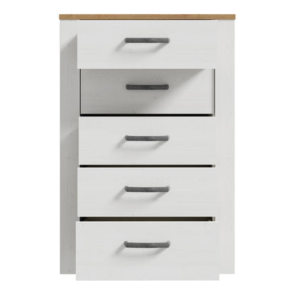 Bohol 5 Drawer Narrow Chest in Riviera Oak/White