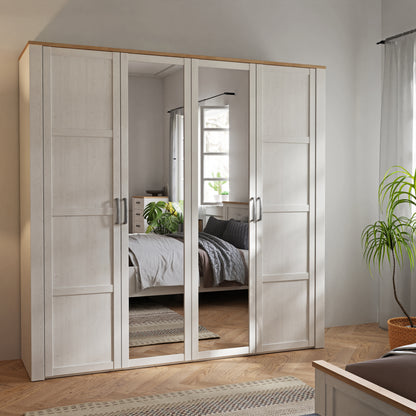 Bohol 2 Door 2 Mirrored Door Wardrobe in Riviera Oak/White