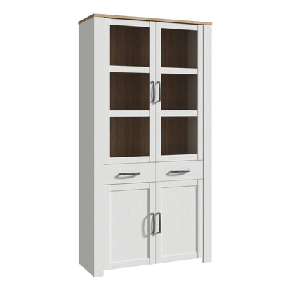 Bohol Display Cabinet 4 Door 2 Drawer in Oak/White inc LED Lighting