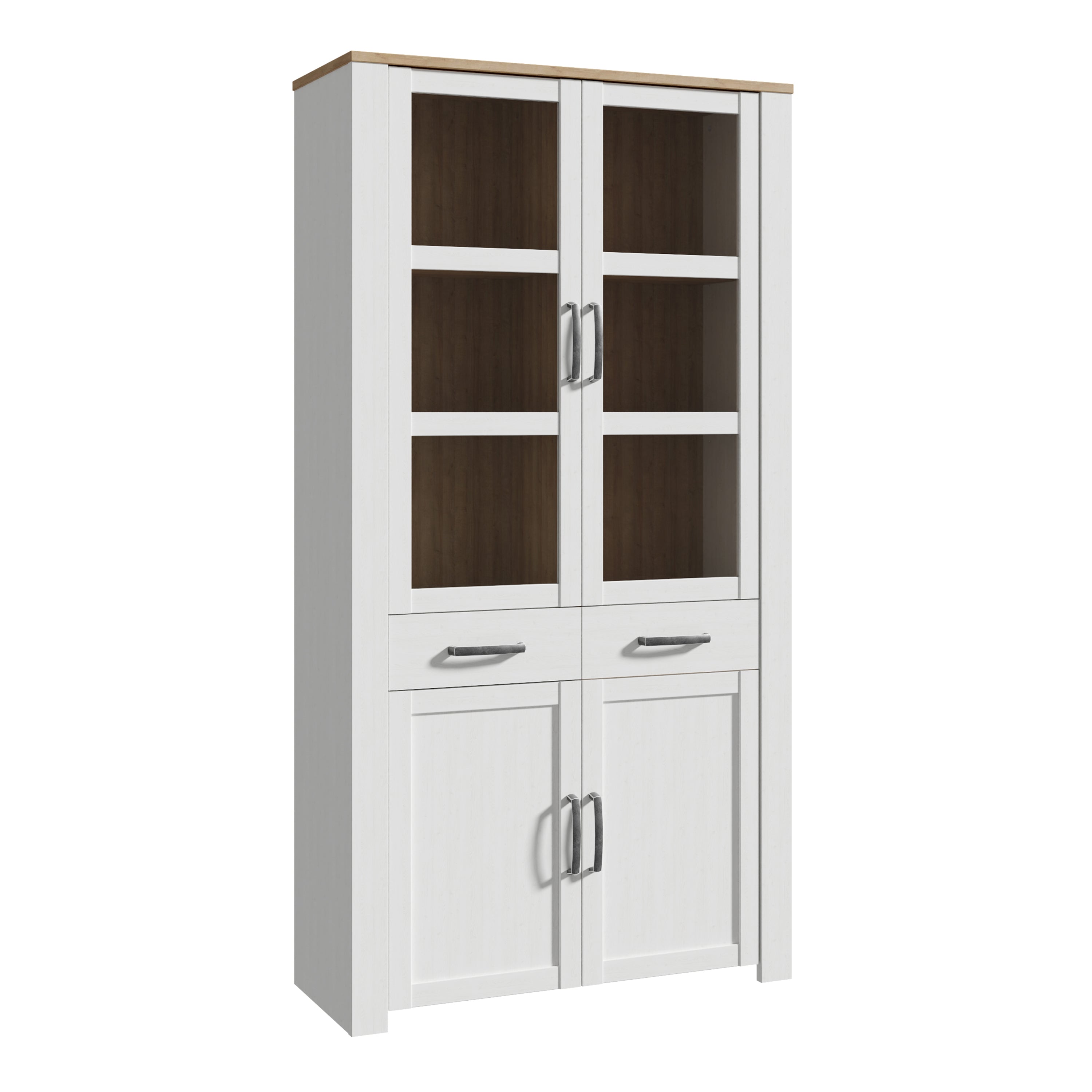 Bohol Display Cabinet 4 Door 2 Drawer in Oak/White