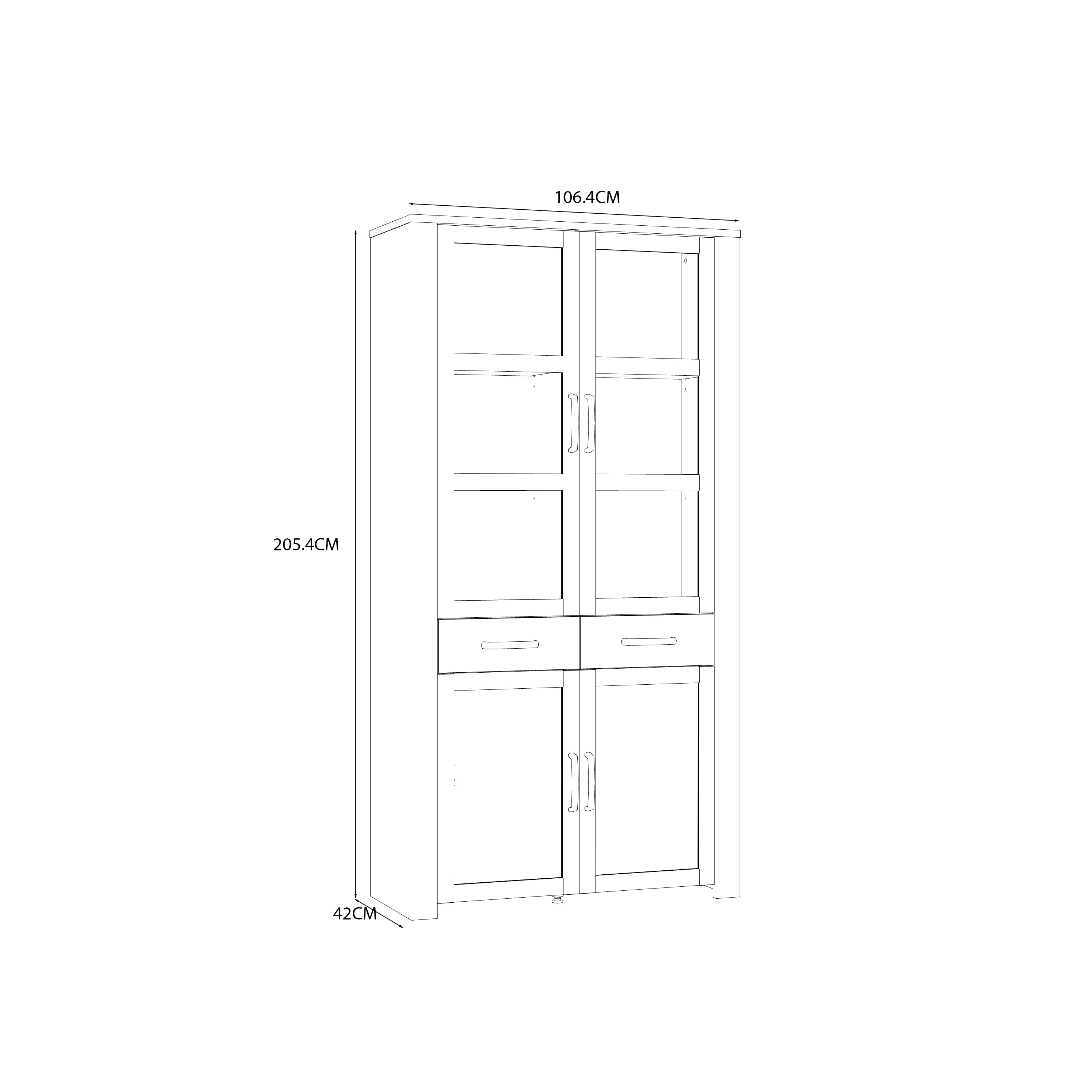 Bohol Display Cabinet 4 Door 2 Drawer in Oak/White