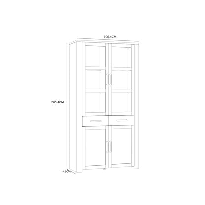 Bohol Display Cabinet 4 Door 2 Drawer in Oak/White