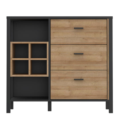 High Rock 3 Drawer Display Chest in Matt Black/Riviera Oak