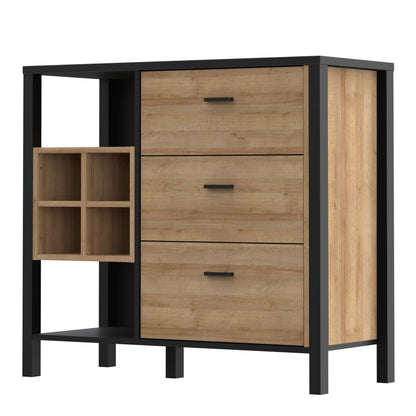 High Rock 3 Drawer Display Chest in Matt Black/Riviera Oak