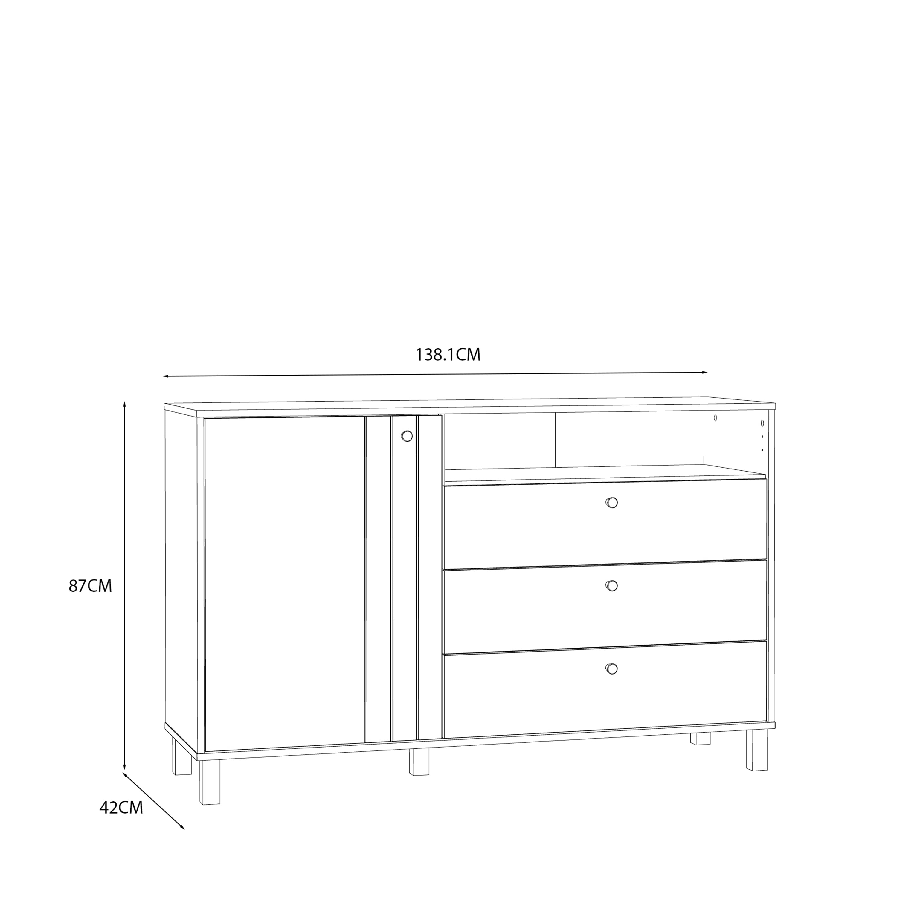 Grafton 1 Door 3 Drawer Chest In Cream and Oak